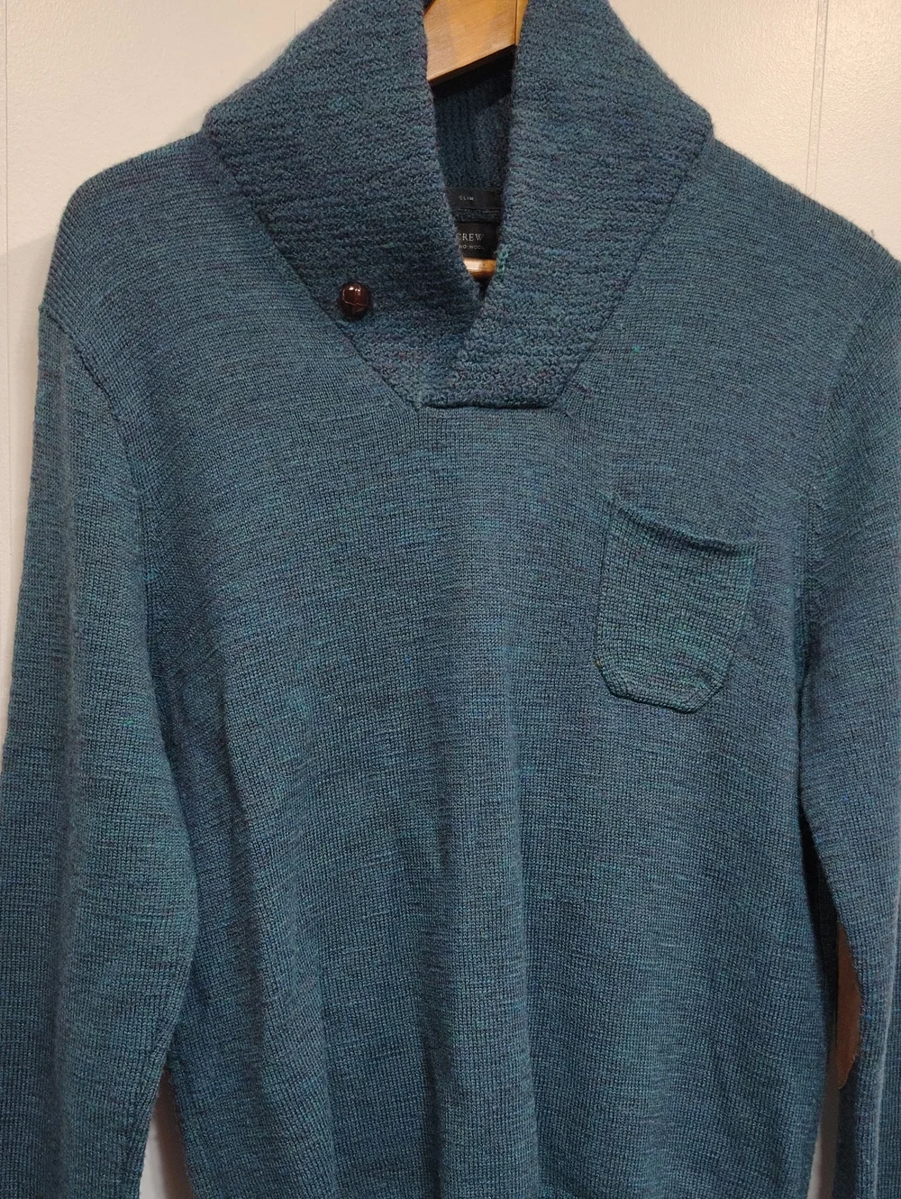 J. Crew Merino Wool Slim Shawl Collar Sweater Size Medium Elbow Patches